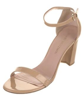 Stuart Weitzman Patent Nude Block Heel Ankle-Strap Sandal Sz 6.5